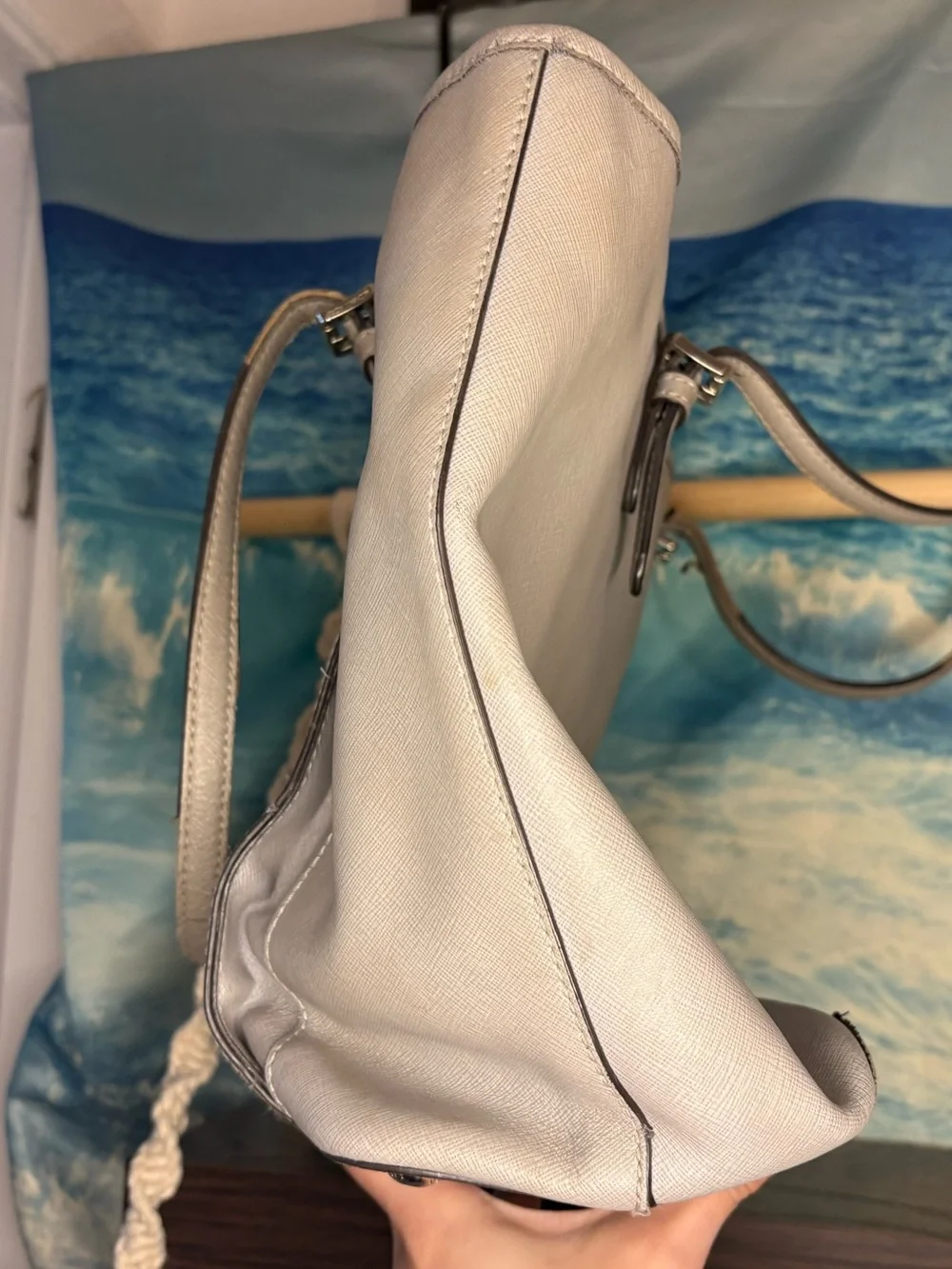 Michael Kors Leather Snap Pocket Tote Bag in Taupe Gray